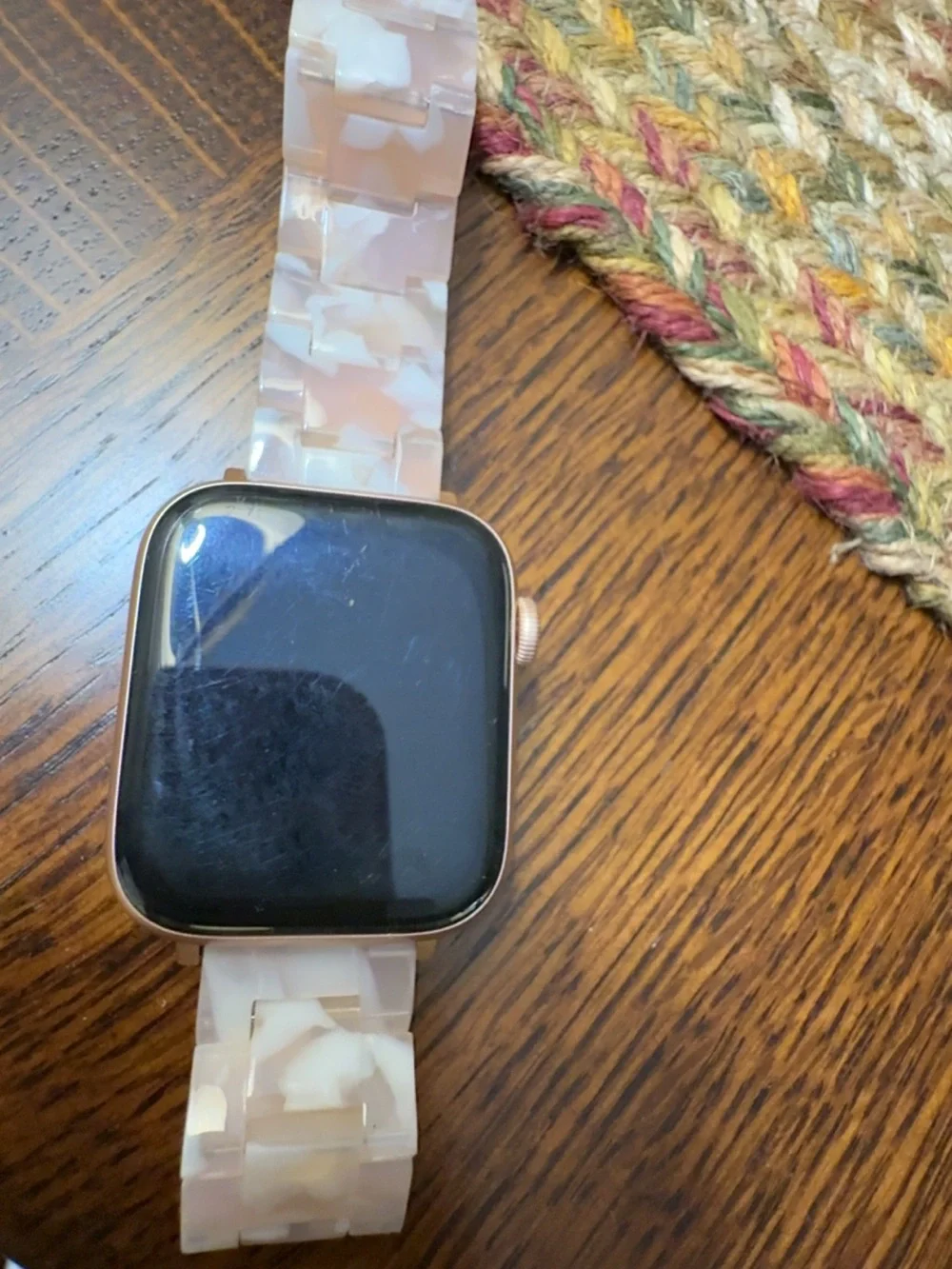 Apple Rose Gold Smartwatch with White Marble Resin Link Band